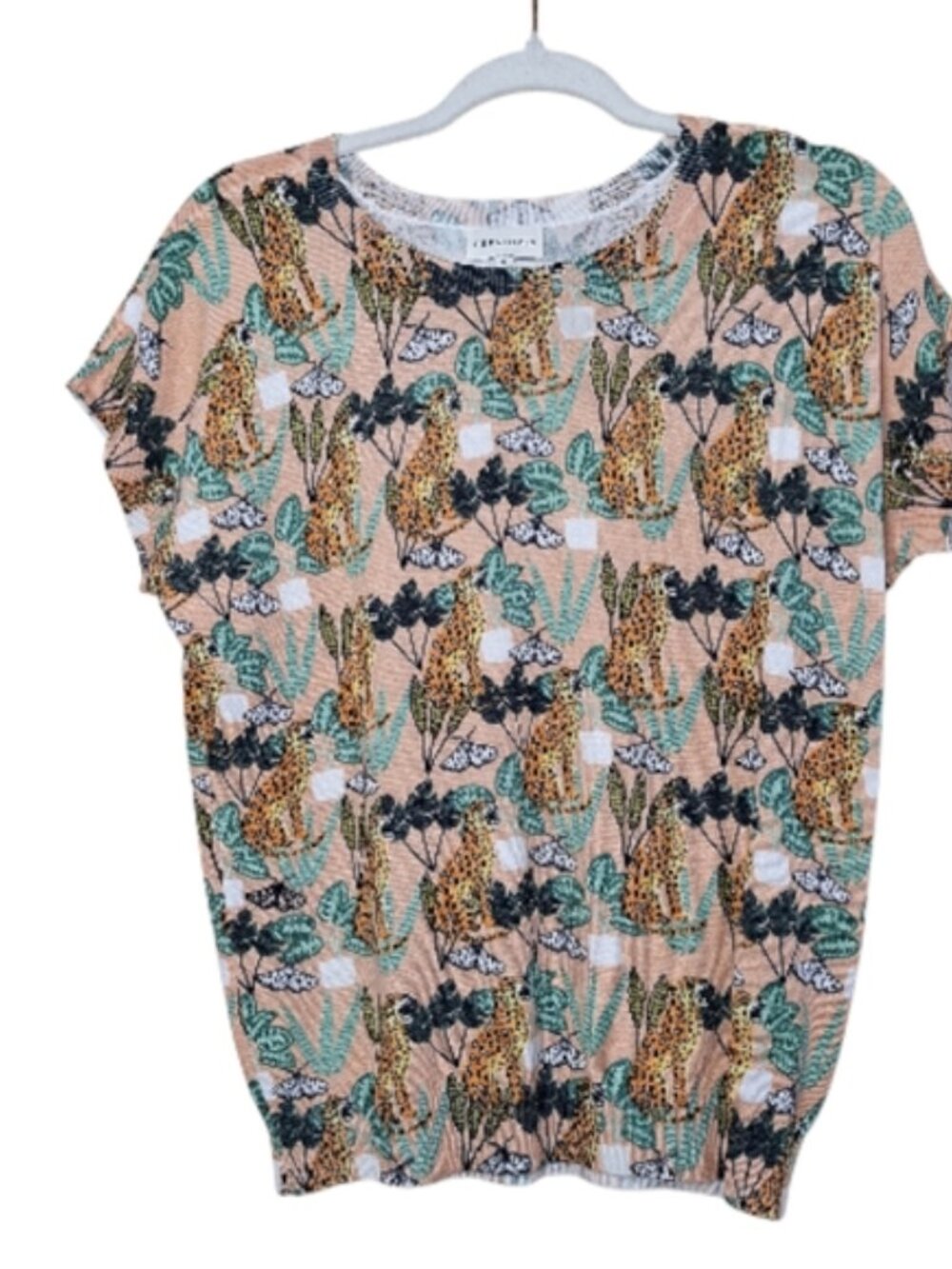 Pepaloves Anthropologie Jungle Cat Sweater Tee Tropical Boho Womens Small - Picture 11 of 12
